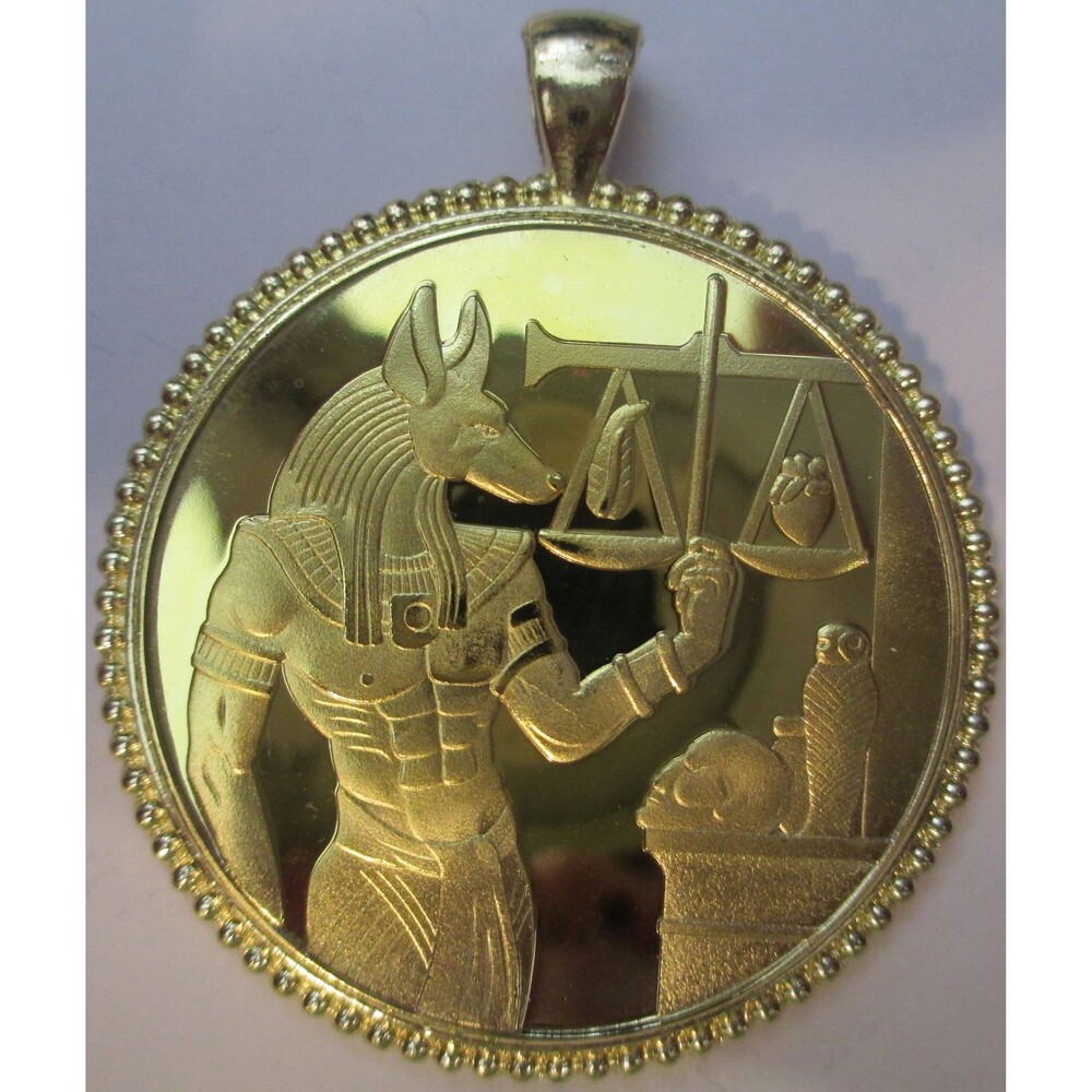 Anubis Jackal Egyptian God Gold COIN/PENDANT Double Sided Two Necklaces in One.